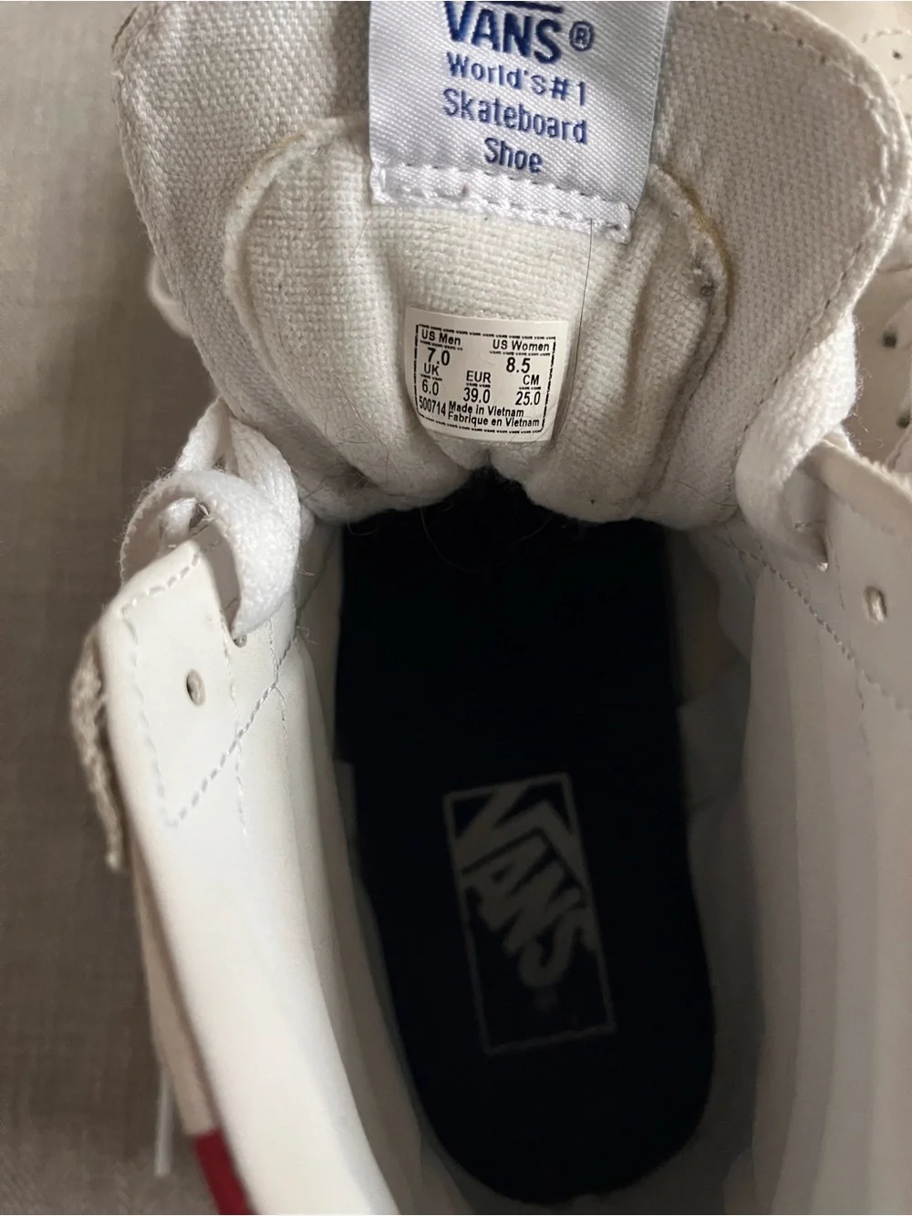 Vans Sk8-Hi Deck Club 66 White Leather High Top Skate Sneakers w/ Bold Graphics
